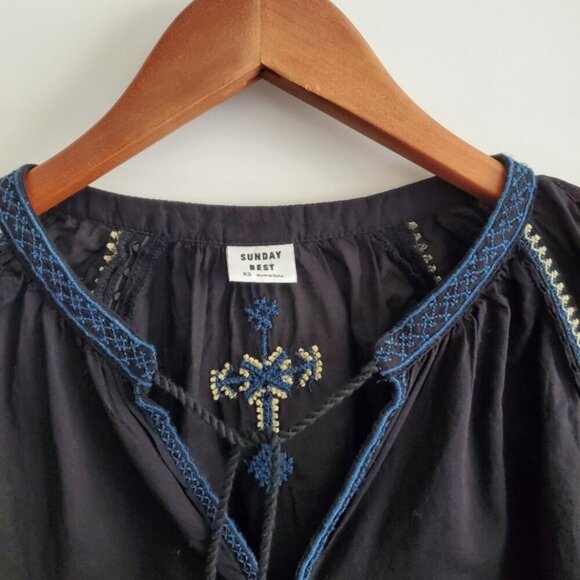 Aritzia Sunday Best Black Annalise Boho Blouse Size XS - Picture 8 of 12